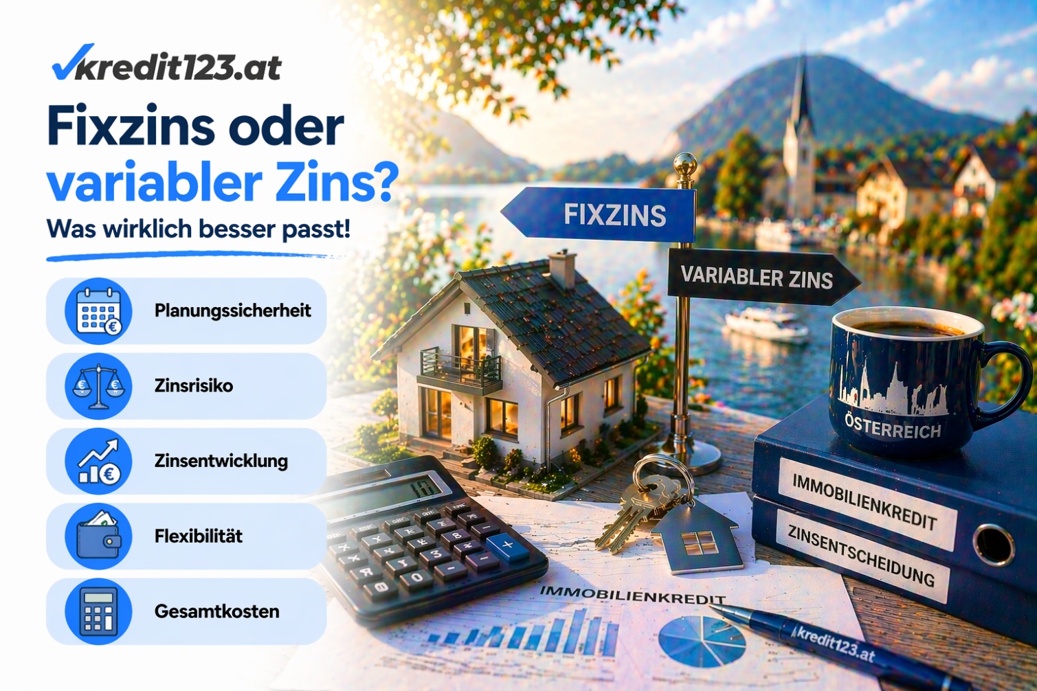 Immobilienkredit Österreich 2026: Fixzins vs. variabler Zinssatz. Vergleich für Ihre Finanzierung.