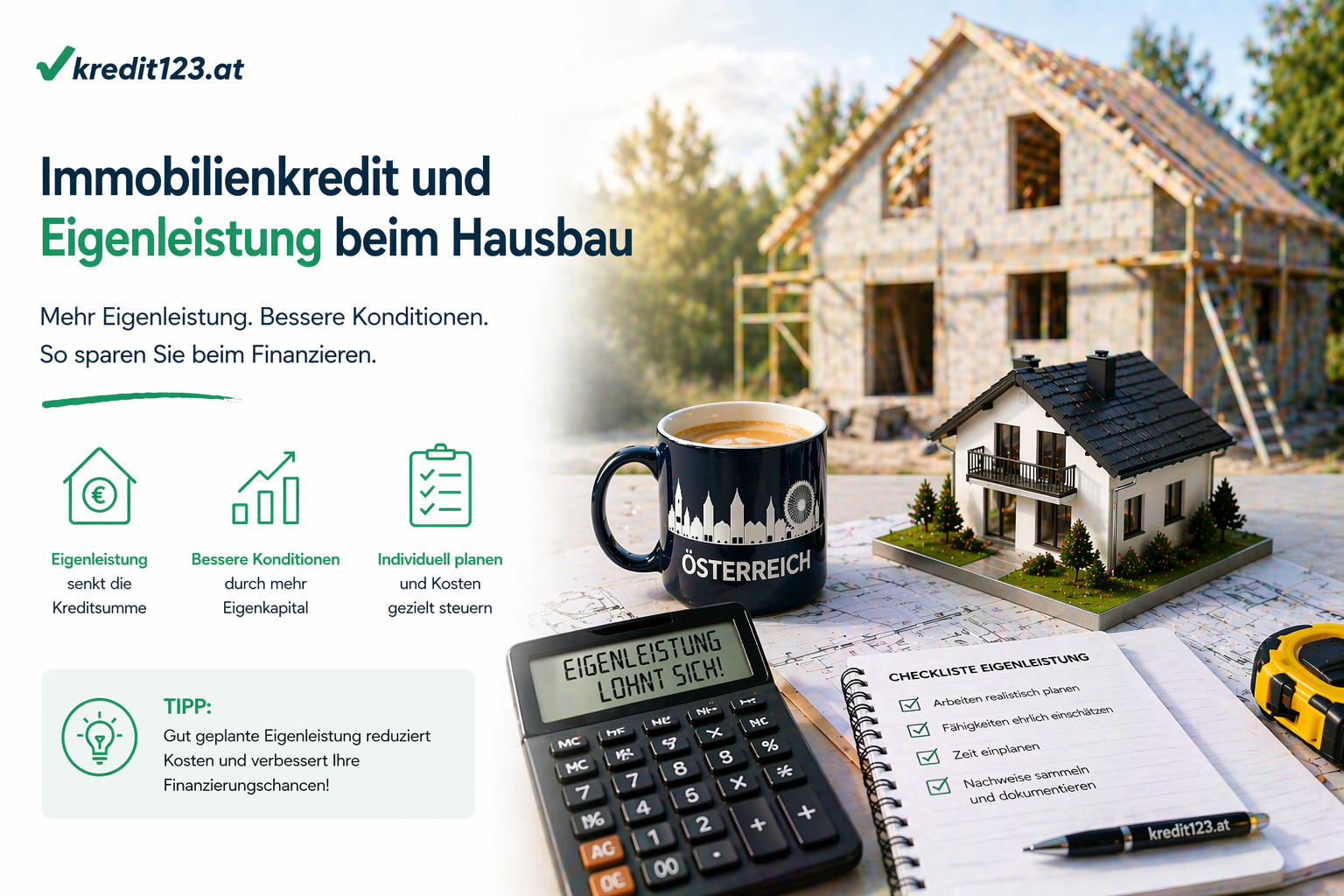 Eigenleistung Hausbau Österreich: Muskelhypothek nutzen, Baukosten senken, Baufinanzierung.