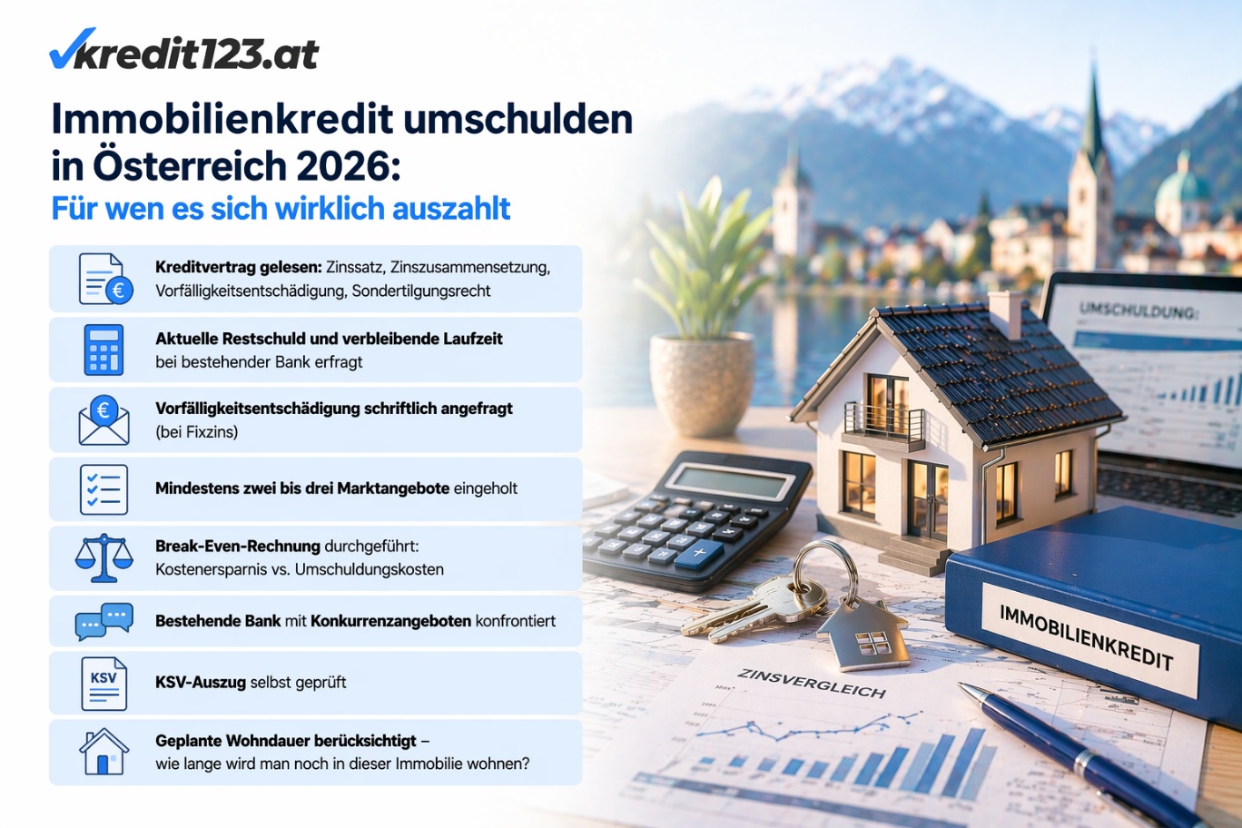 Immobilienkredit umschulden Österreich 2026: Zinsen, Tipps, Finanzierung, Sparen.