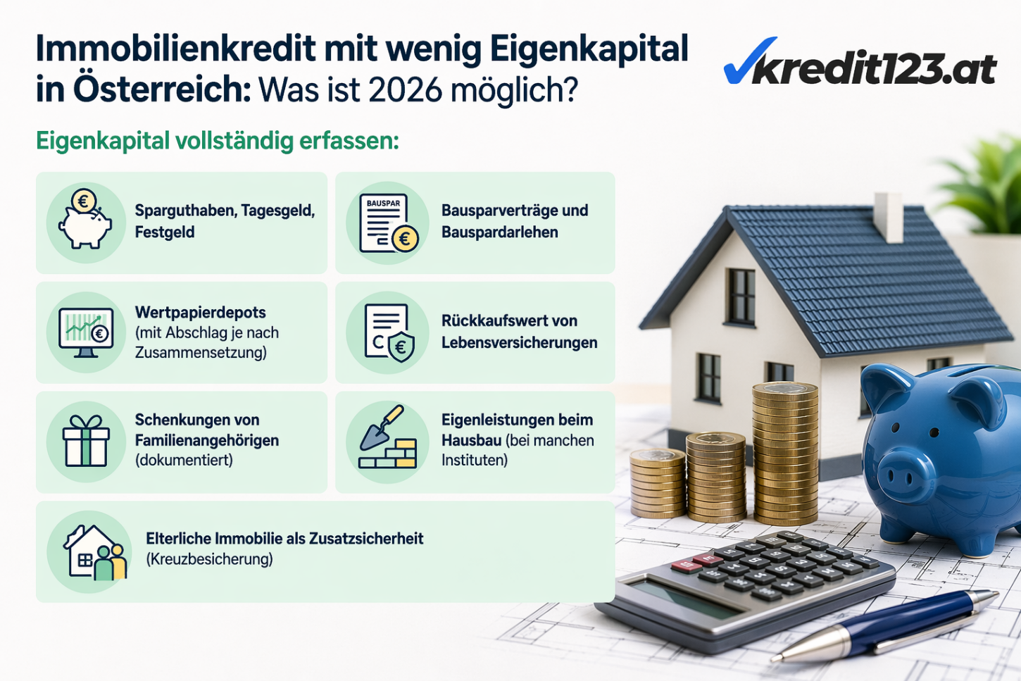 Immobilienkredit Österreich 2026: Wenig Eigenkapital? Finanzierungsmöglichkeiten & Tipps.