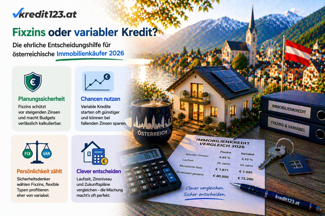 Fixzins vs. variabler Kredit Österreich 2026: Immobilienfinanzierung Vergleich